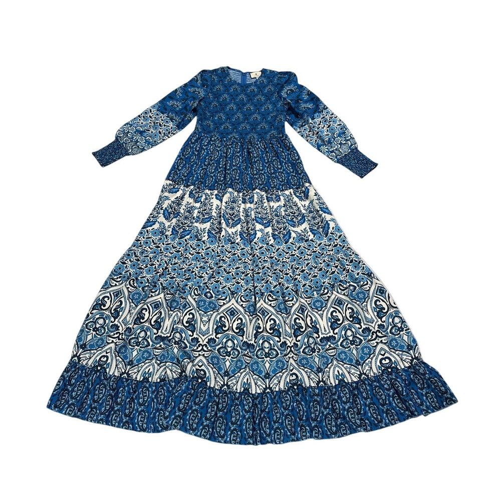Tuckernuck Women’s Small Dewberry Blues Libby Midi Dress Formal Smocked Cottage - Picture 2 of 8